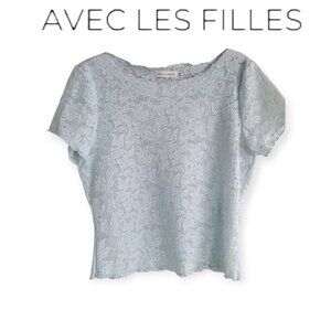 Avec Les Filles Baby Blue Lace Short Sleeve Stretch Top Size Medium Soft Girl